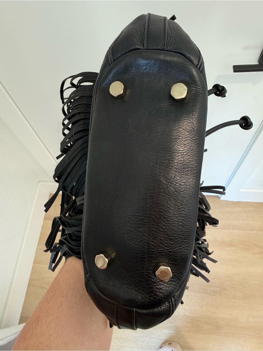 Rebecca Minkoff Black Leather Fringe Bucket Bag with Gold Hardware - Picture 4 of 4